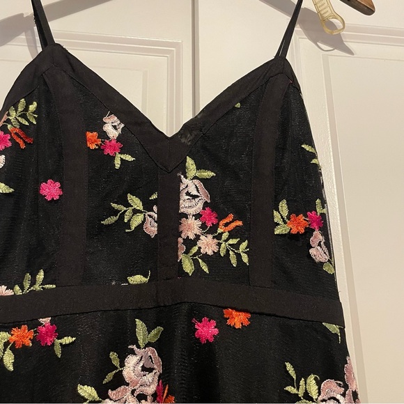 Lulus favorite fleur black mesh embroidered floral skater dress a line size XS - Picture 4 of 7